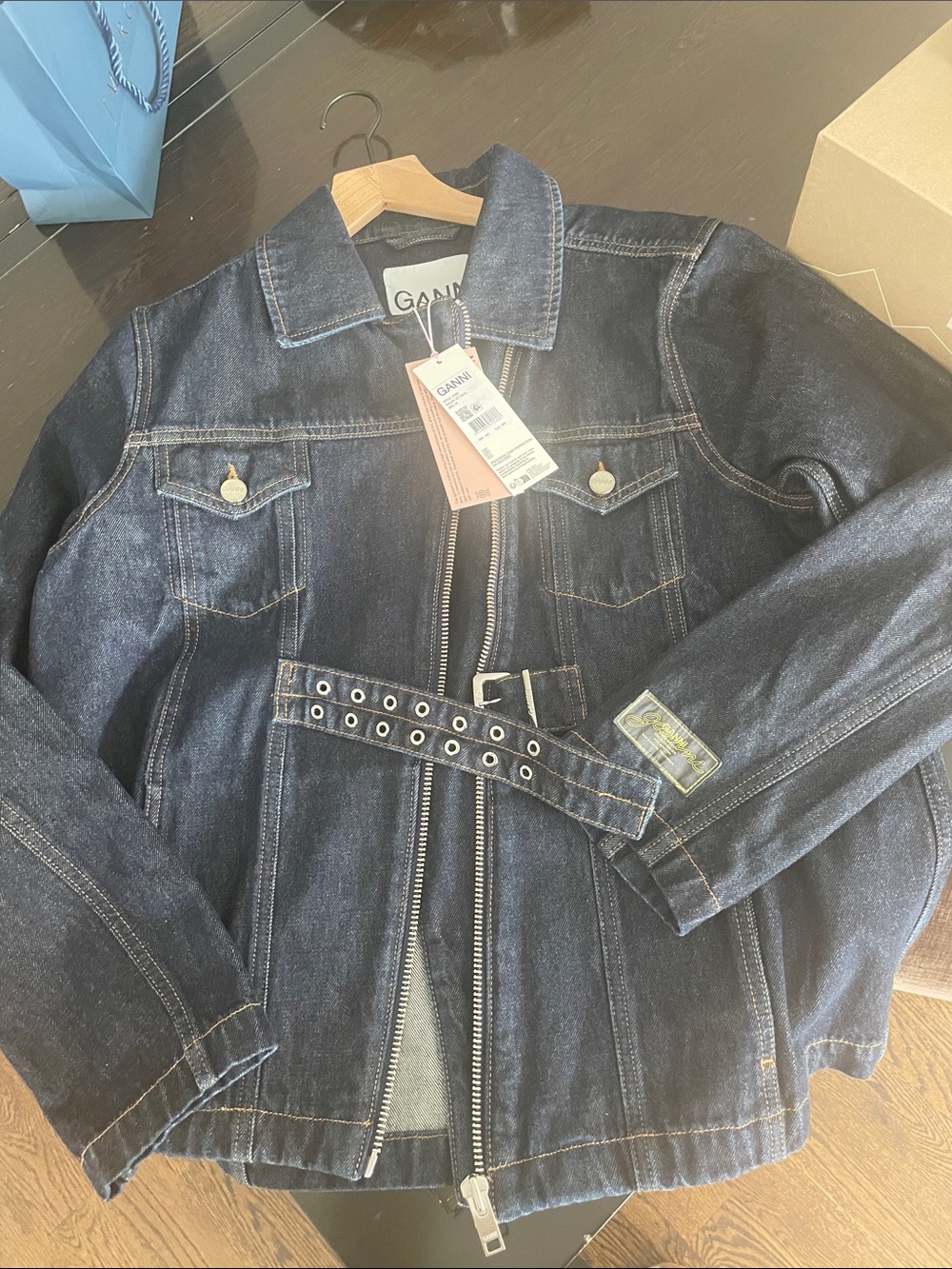 Ganni Rinse Belted Denim Jacket. EU 40/ US 8-10